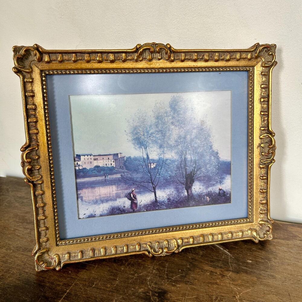 Vintage French Corot Ville-d’Avray Print, Ornate Gold Frame Landscape Wall Art
